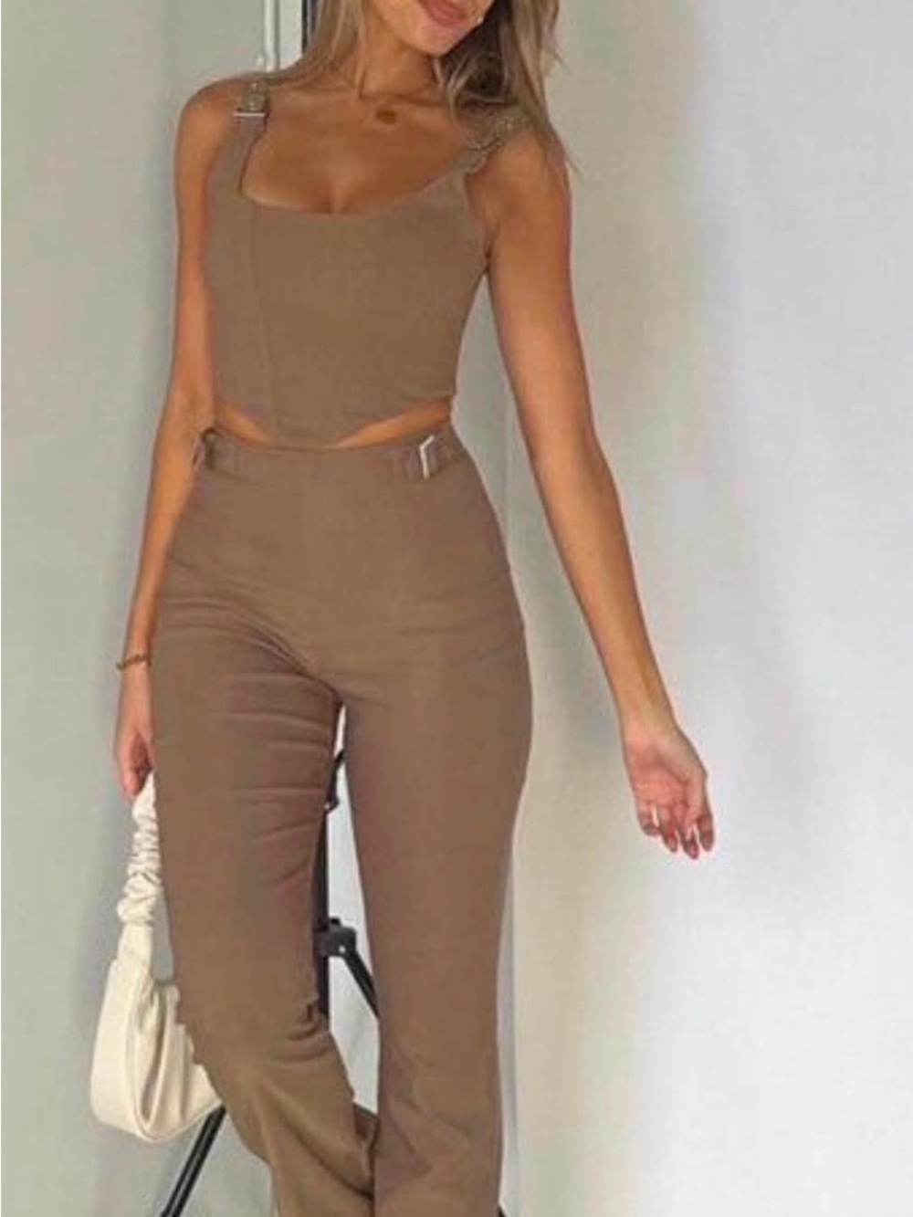 White Fox Boutique Tan Straight-Leg Two-Piece Set